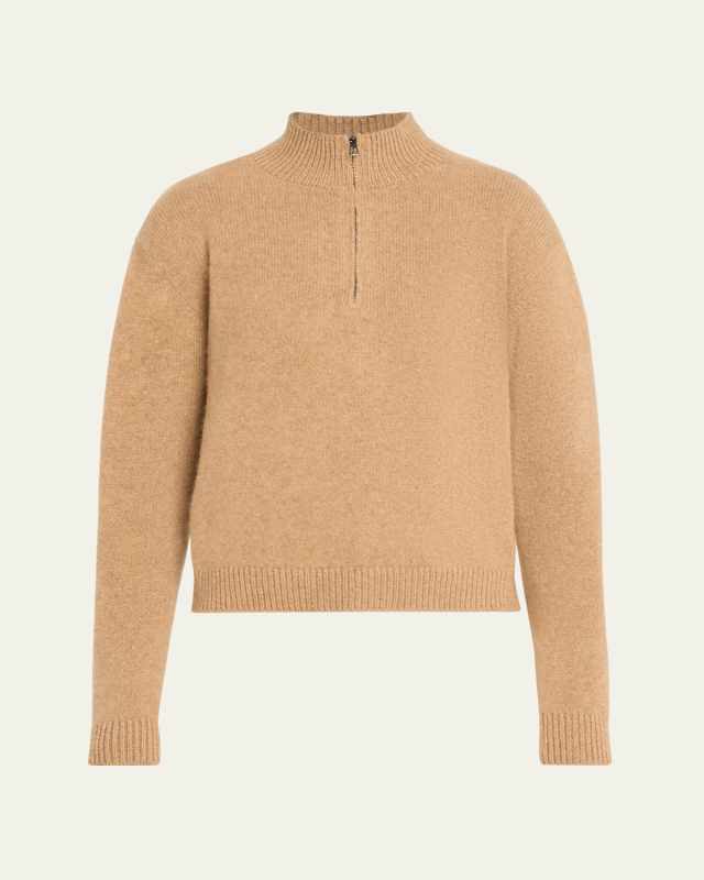 Mock-Neck Half-Zip Cashmere Sweater