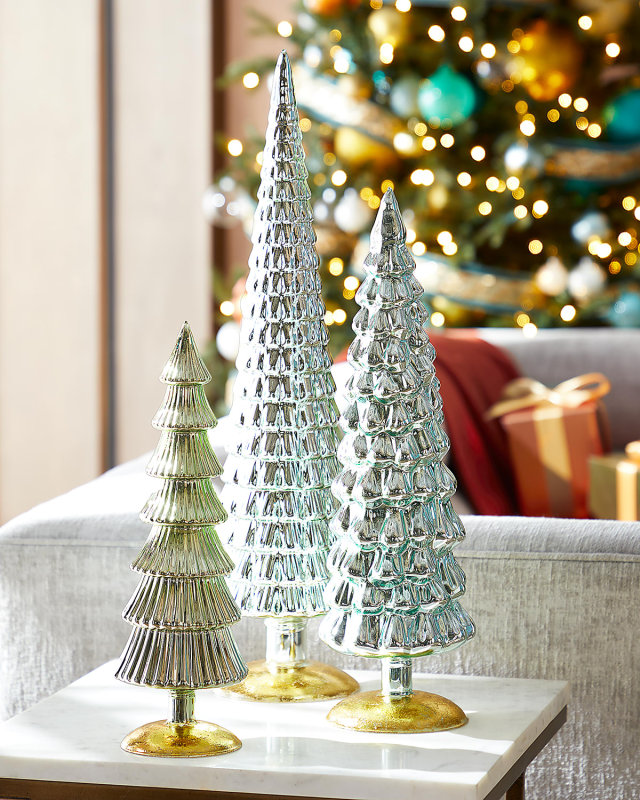 Winter Green Hue Trees, Set of 3