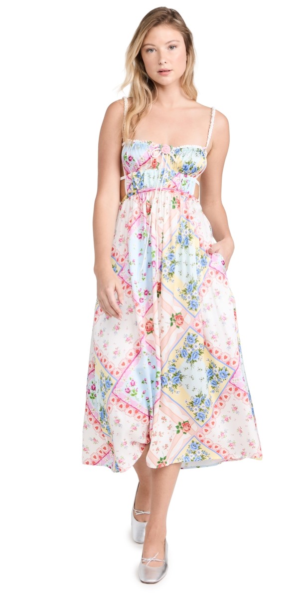 For Love & Lemons Cassandra Midi Dress Blue