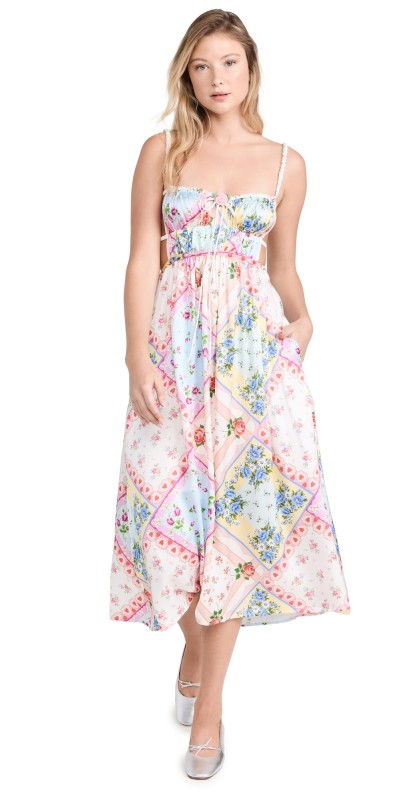 For Love & Lemons Cassandra Midi Dress Blue