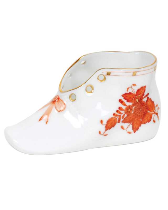 Chinese Bouquet Rust Porcelain Baby Shoe Keepsake