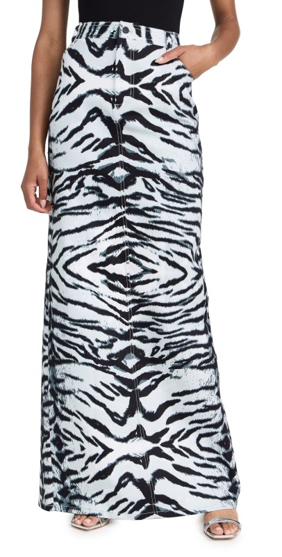 BruceGlen Snow Tiger Maxi Denim Skirt Snow Tiger