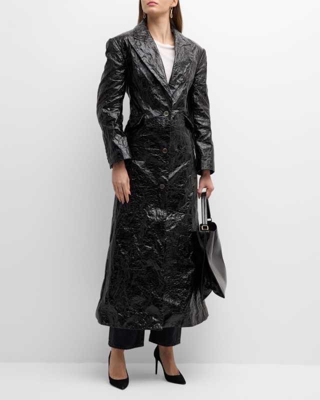 Crinkled Trench Coat with Lace-Back Detail