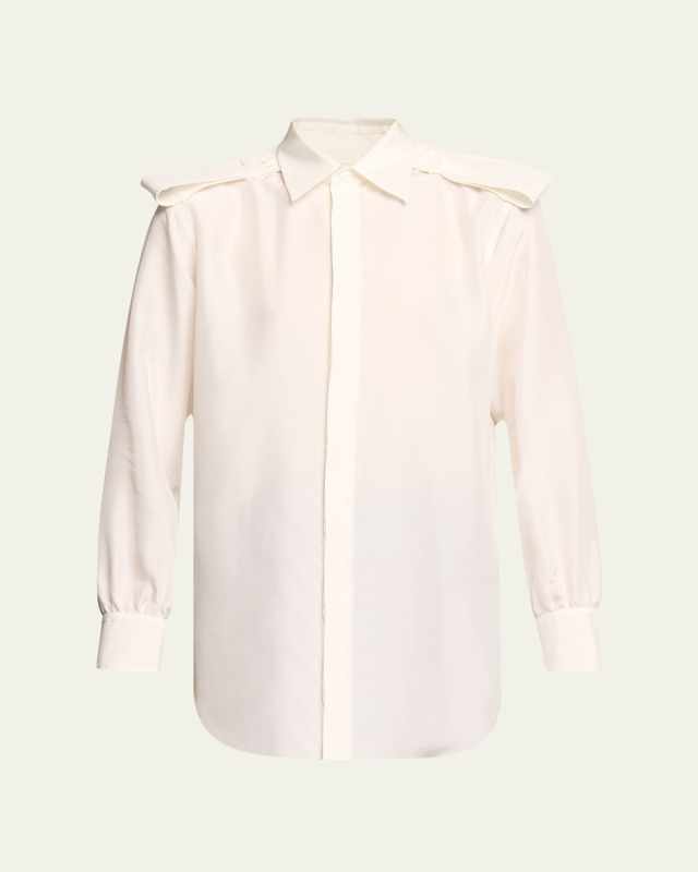 Button-Front Shirt with Belted Shoulders
