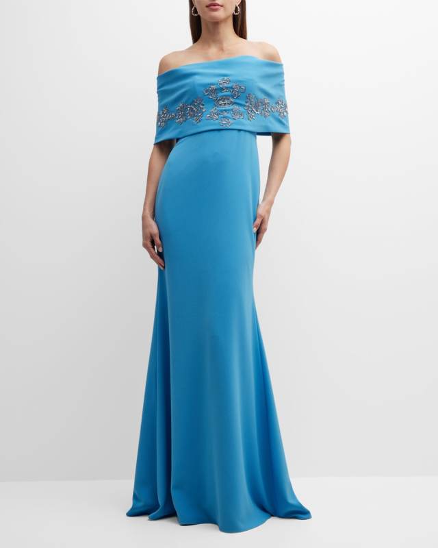 Off-Shoulder Gown with Beaded Embellishments