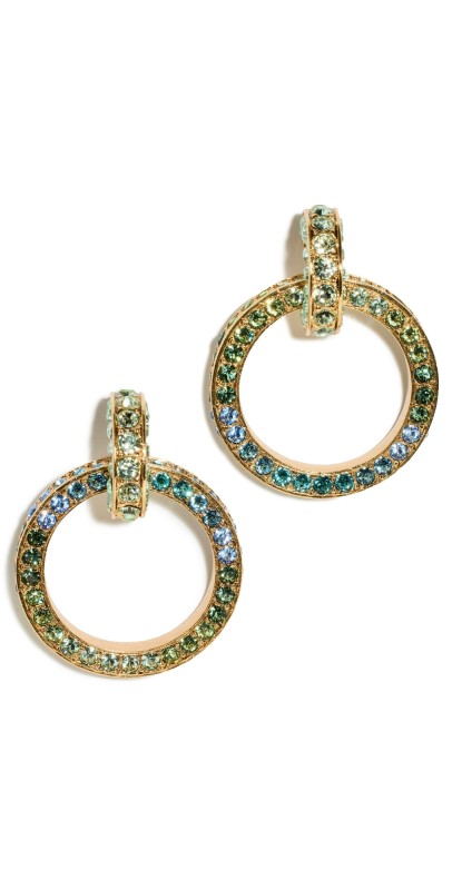 Oscar de la Renta Small Crystal Hoops Green Multi