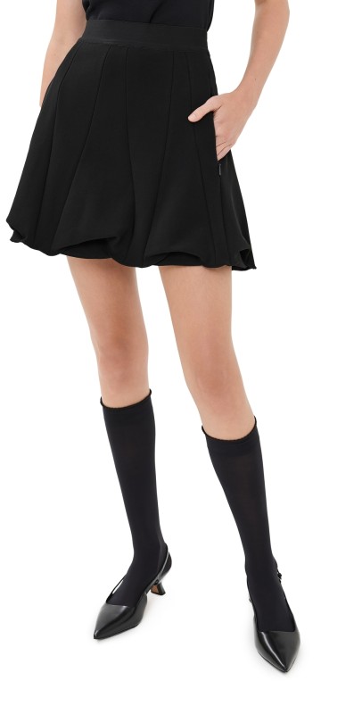 Tibi Wren Crepe Knit Short Tucked Skirt Black