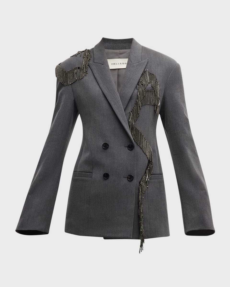 Batiste Crystal Fringe Double-Breasted Blazer Jacket