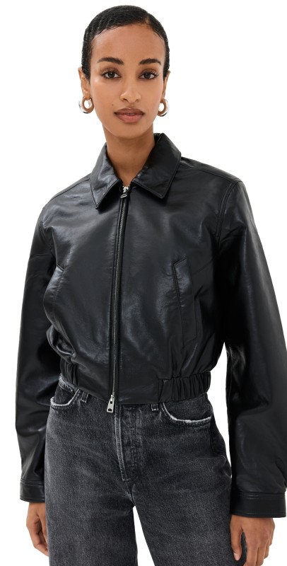 AGOLDE Essie Recycled Leather Cropped Jacket Black