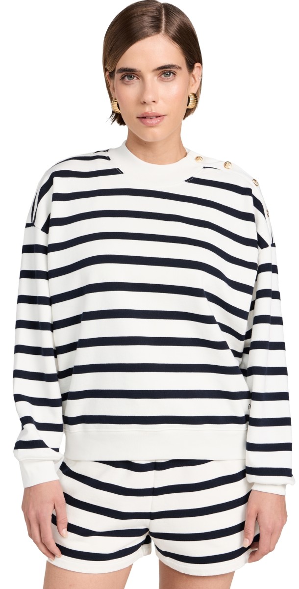 FRAME Button Detail Sweatshirt Navy Multi