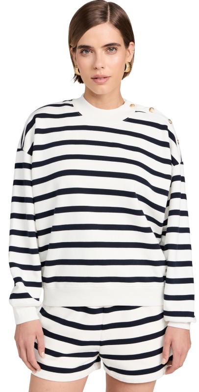 FRAME Button Detail Sweatshirt Navy Multi