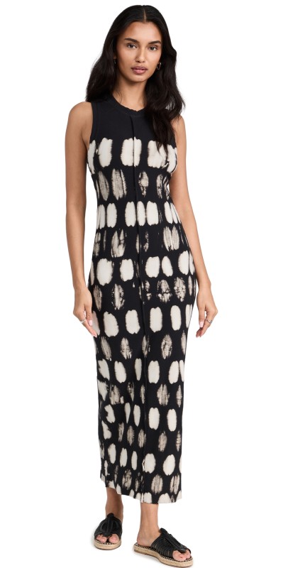 Raquel Allegra Column Dress Black Check Tie Dye