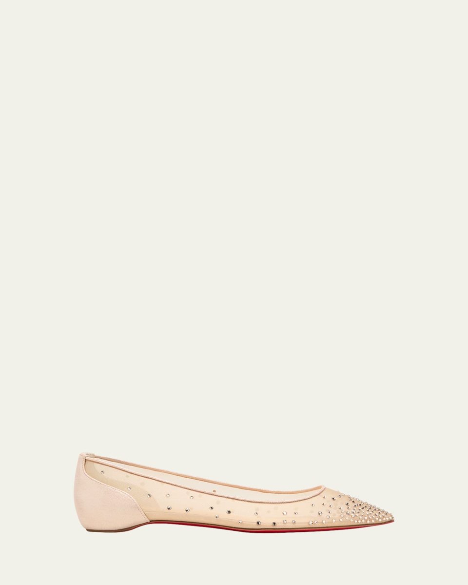 Red Sole Strass Mesh Ballet Flats