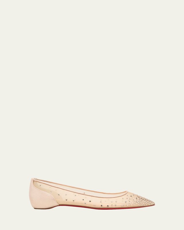 Red Sole Strass Mesh Ballet Flats