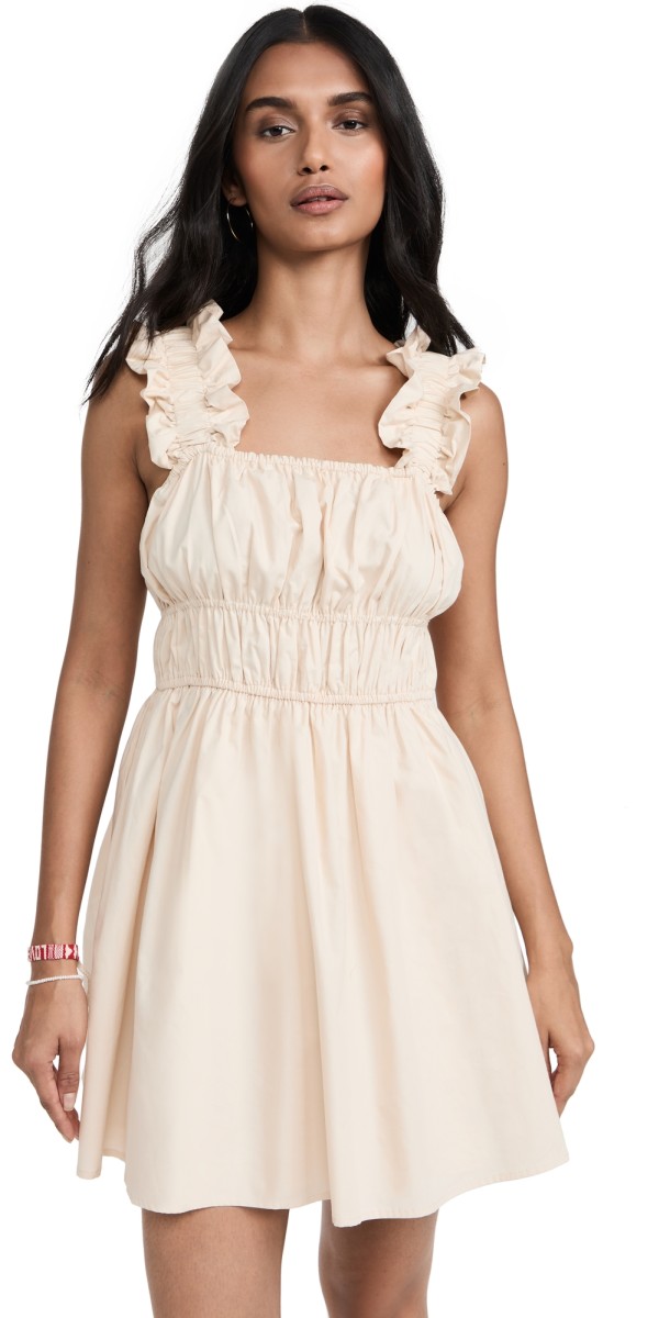 English Factory Ruffled Detail Mini Dress Beige