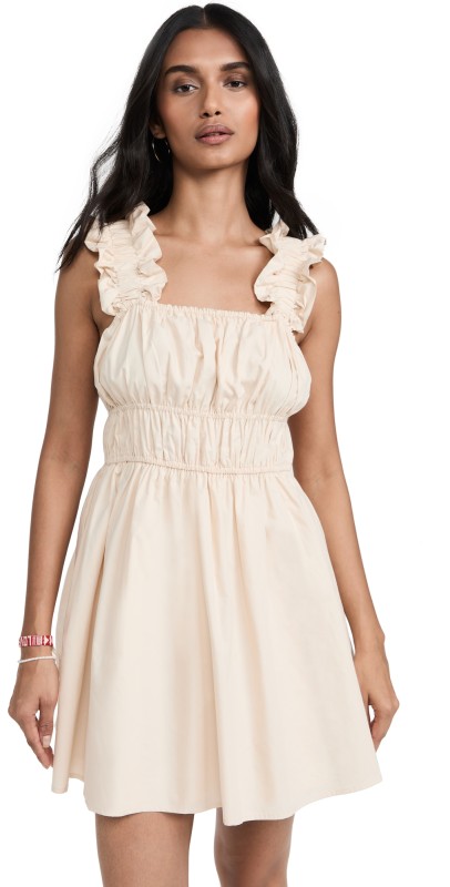 English Factory Ruffled Detail Mini Dress Beige