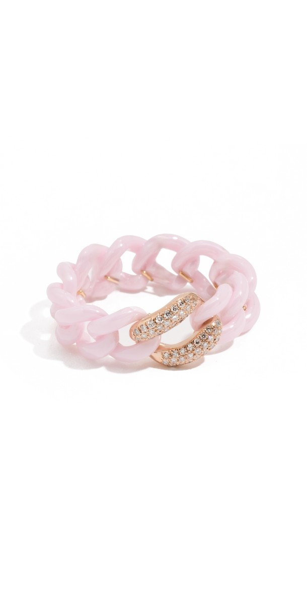 SHAY 18k Single Pave Pink Ceramic Link Ring Rose Gold Pink/Dia
