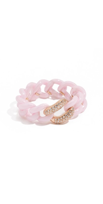 SHAY 18k Single Pave Pink Ceramic Link Ring Rose Gold Pink/Dia