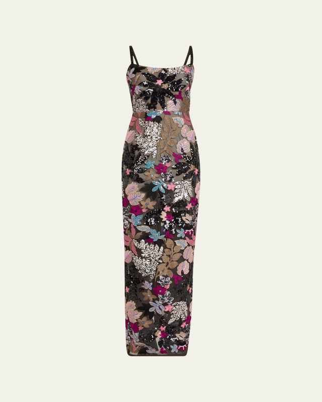 Dahlia Leona Sequin Embroidered Column Gown