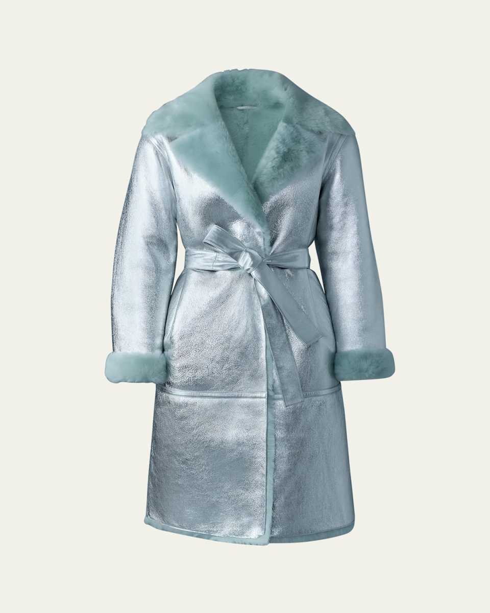 Kimberly Metallic Leather Trench Coat with Shearling Collar