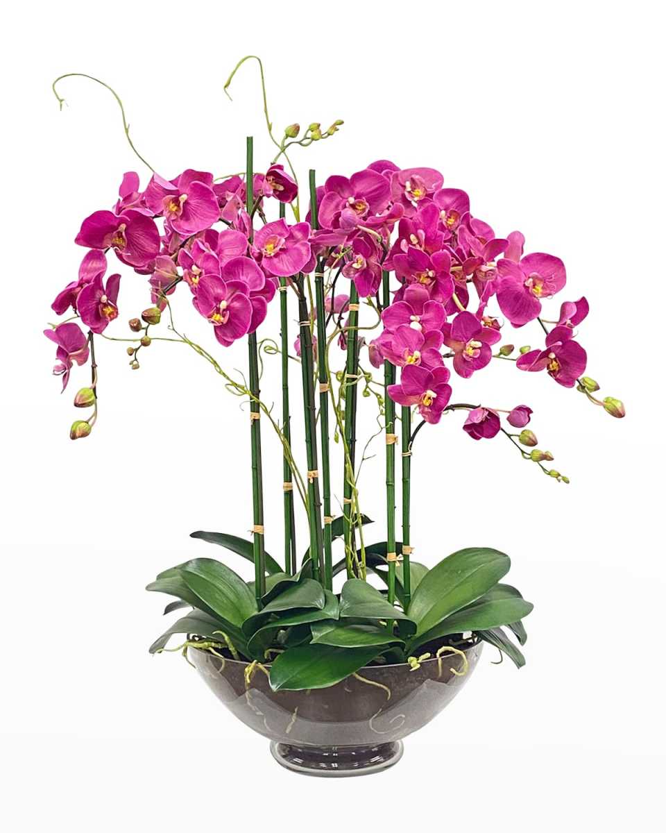 Faux Phalaenopsis Floral Arrangement in Glass Container