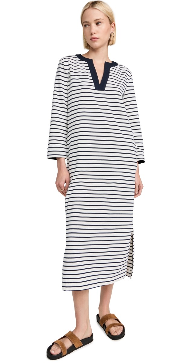 English Factory Stripe Jersey Midi Dress White/Navy