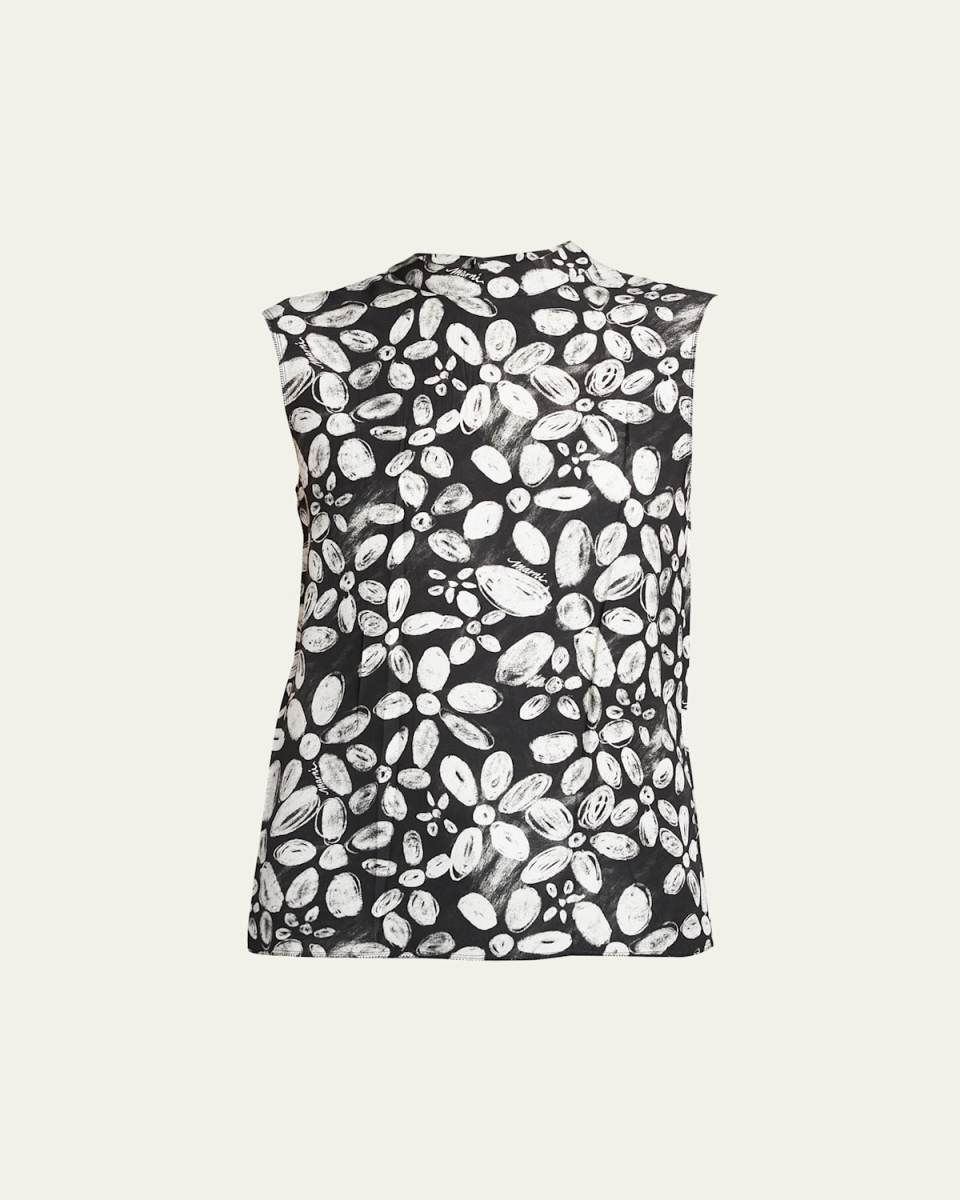 Floral Print Top With Hand-Stitched Logo Embroidery