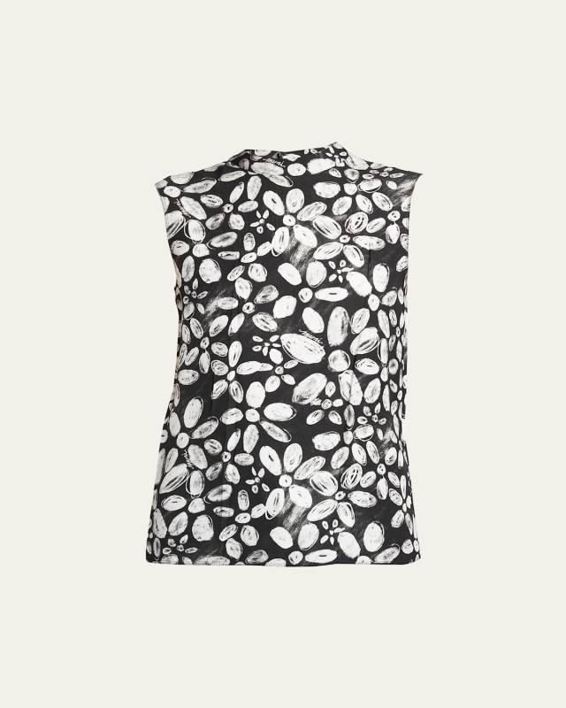 Floral Print Top With Hand-Stitched Logo Embroidery