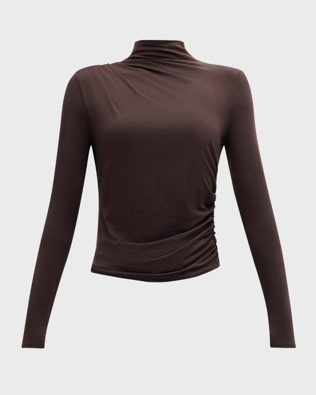 Mylie Ruched Knit Turtleneck Top
