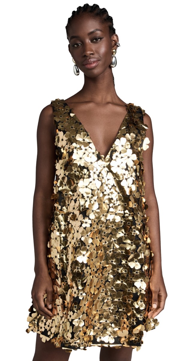Stine Goya Elena Dress Golden Metallic 3D Flowers