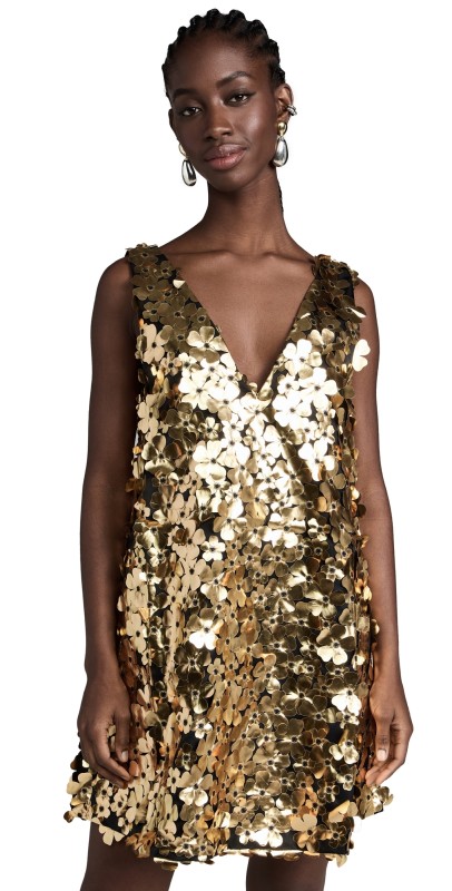 Stine Goya Elena Dress Golden Metallic 3D Flowers