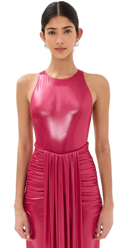 LAPOINTE Coated Jersey Halterneck Bodysuit Ultra Pink