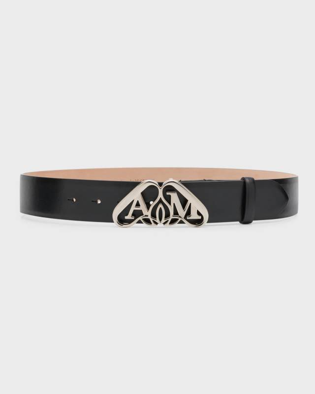 4 cm Leather Belt with Logo Buckle