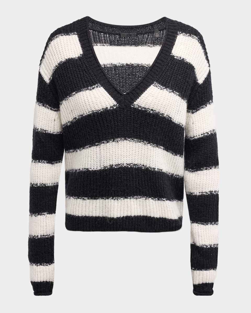 Striped Wool V-Neck Sweater