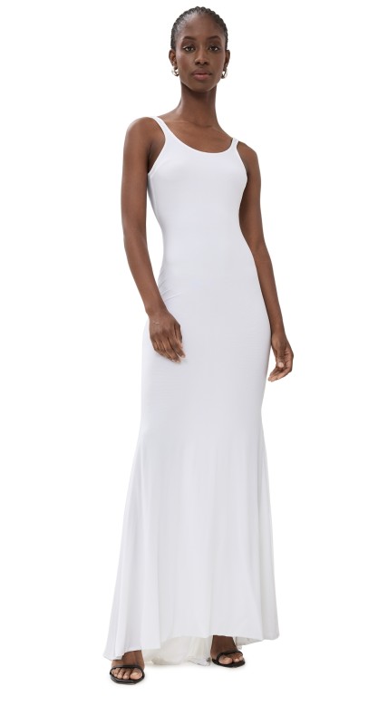 LaQuan Smith Backless Gown with Train Detail White