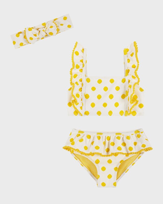 Girl's Three-Piece Polka Dot Bikini Set, Size 2T-8