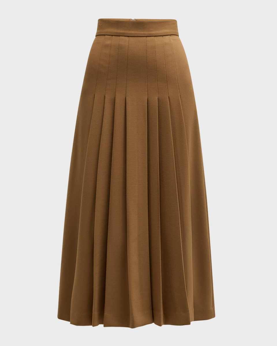 Pleated Wool Midi Skirt