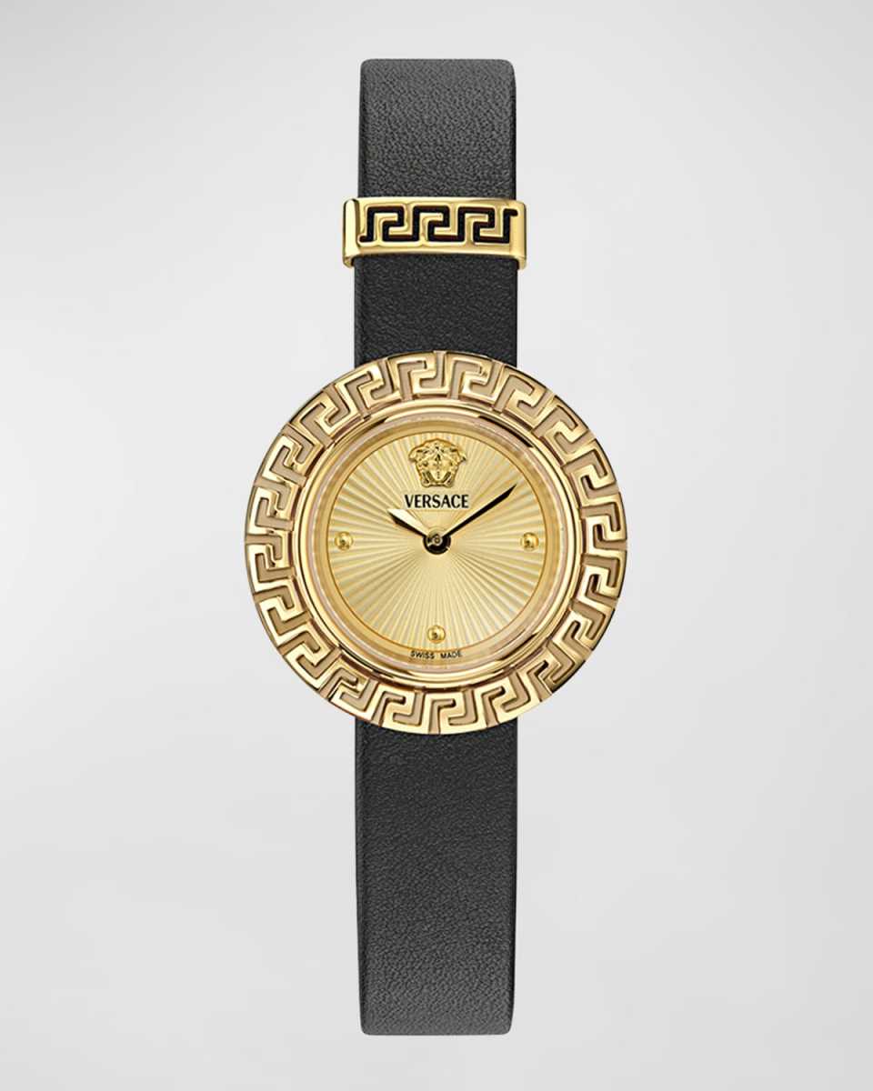 La Greca IP Yellow Gold Leather Strap Watch, 28mm