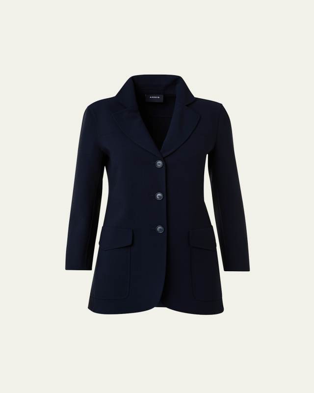 Double-Face Wool Blazer Jacket with Oversize Patch Pockets
