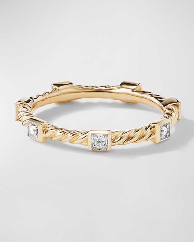 Cable Collectibles Stack Ring with Diamonds in 18K Gold, 2mm