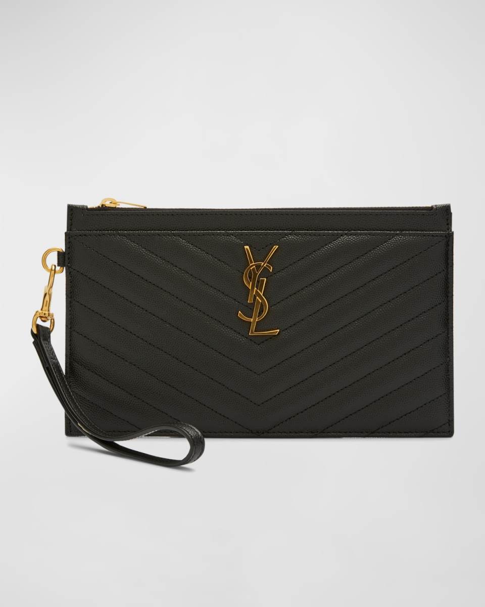 YSL Monogram Large Bill Pouch in Grained Leather