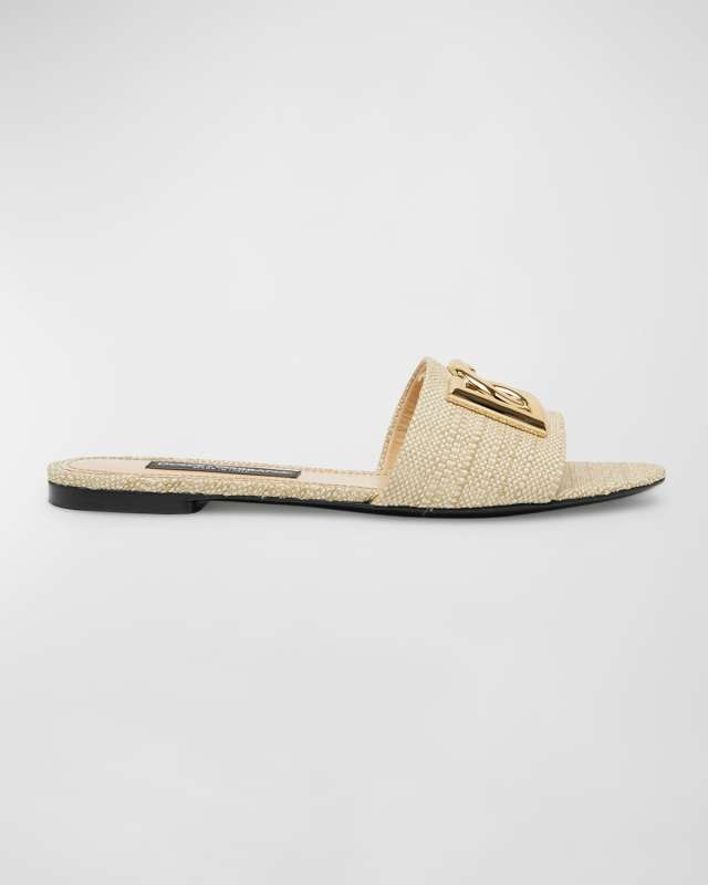 Raffia DG Medallion Flat Slide Sandals