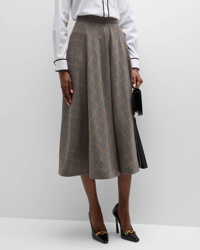 Makaila Pleated-Back Plaid Midi Skirt