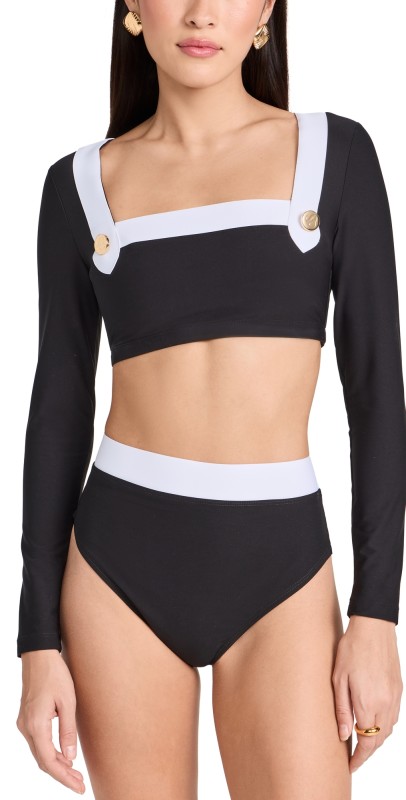STYLEST DreamSculpt Long Sleeve Crop Top Caviar/Blanc Black/White