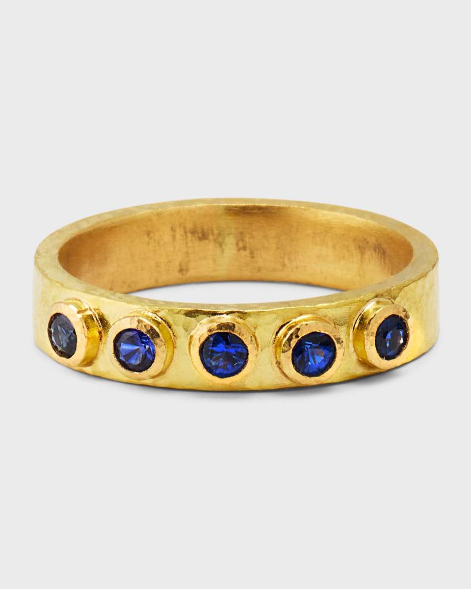 19K Flat Ribbon Stack Ring with 2.5mm Blue Sapphires
