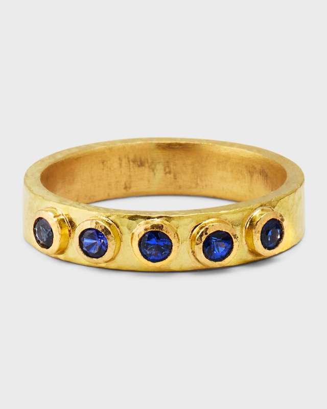 19K Flat Ribbon Stack Ring with 2.5mm Blue Sapphires