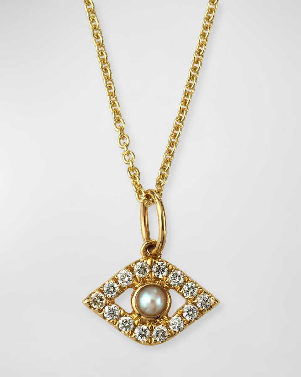 14k Diamond Evil Eye and Pearl Necklace