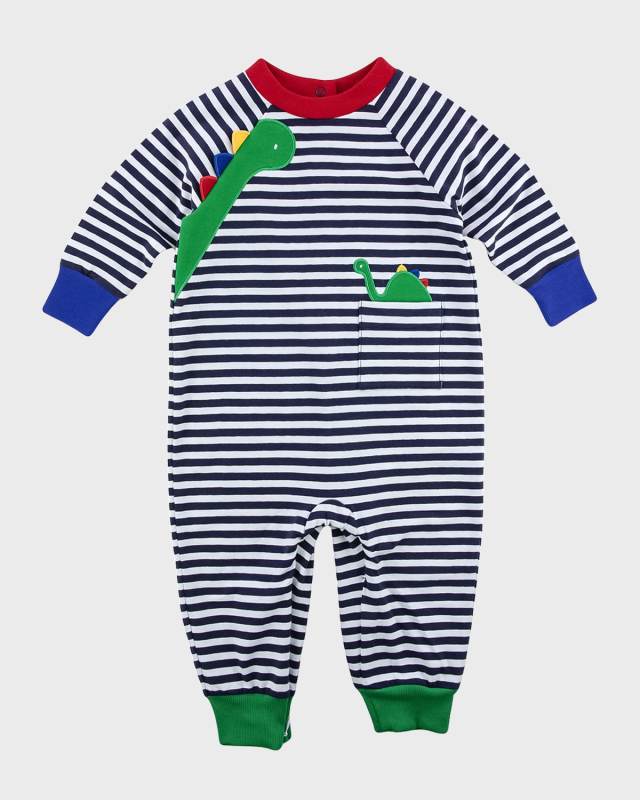 Boy's Striped Knit Dinosaur Coverall, Size 3M-18