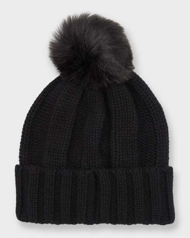 Dixie Cashmere Beanie With Faux Fur Pom