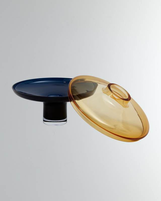 Large Low Amber Over Cobalt Vase